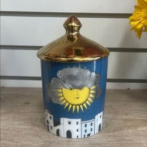 Blue and Gold Ceramic Candle Holder